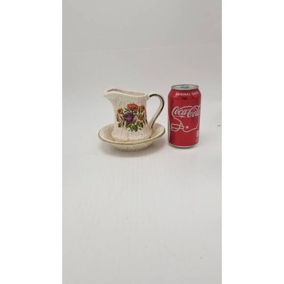 Vintage Pitcher Bowl Small Set, Speckled Cream Floral, Farmhouse Decor - Picture 2 of 8